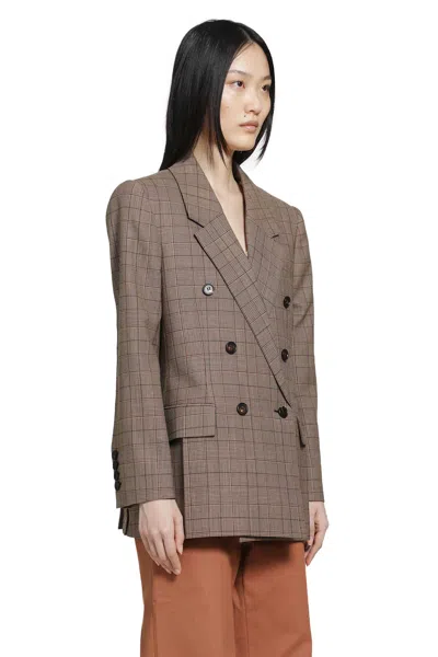 Chloé Checked Wool Blazer In Brown