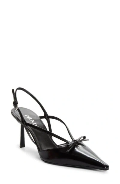 Prada Brushed Leather Slingback Pumps In Black