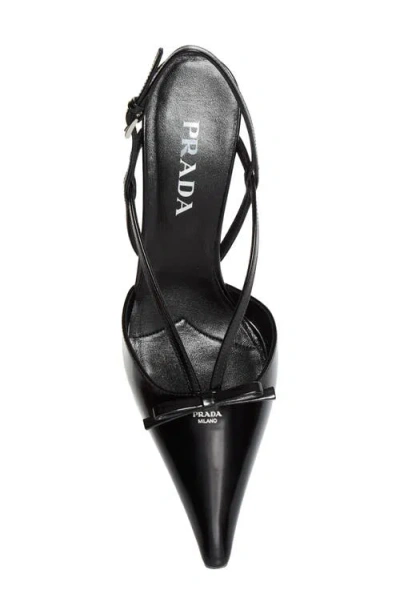 Prada Brushed Leather Slingback Pumps In Black