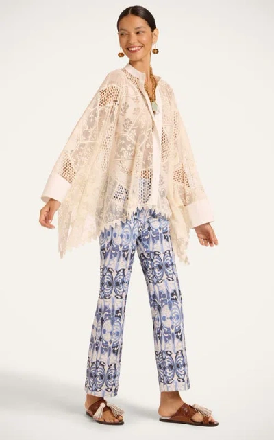 La Doublej 24/7 Printed Cotton Flared Pants In Blue