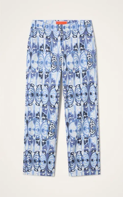 La Doublej 24/7 Printed Cotton Flared Pants In Blue