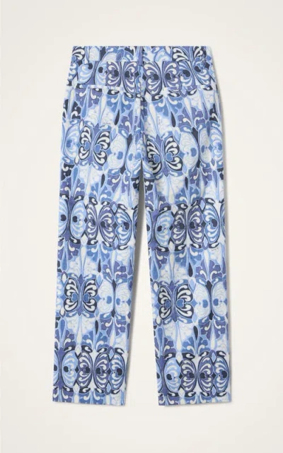 La Doublej 24/7 Printed Cotton Flared Pants In Blue