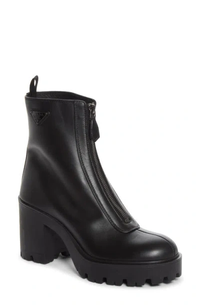 Prada Leather Ankle Boots With Zipper In Animal Print
