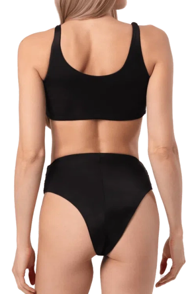 Self-adore Celeste Hand Beaded Bikini Top In Black