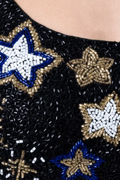 Self-adore Celeste Hand Beaded Bikini Top In Black