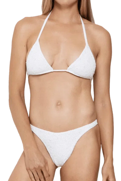 Self-adore Forever Hand Beaded Triangle Bikini Top In White