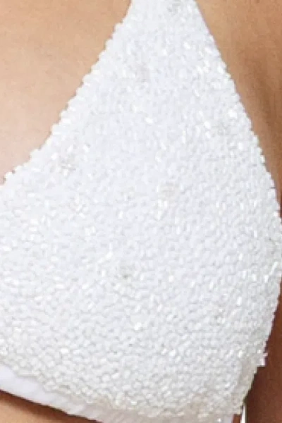 Self-adore Forever Hand Beaded Triangle Bikini Top In White