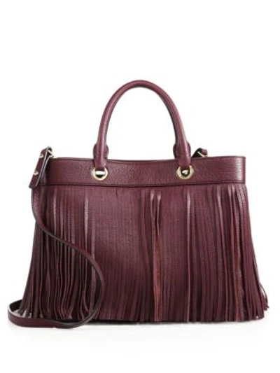 Milly Essex Fringe Leather Satchel In Bordeaux