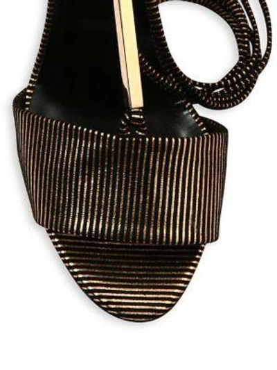 Shop Pierre Hardy Blondie Stripe Leather & Metal Ankle-tie Sandals In Gold-black