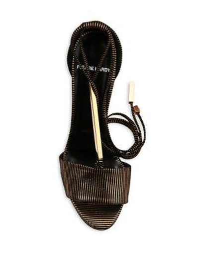 Shop Pierre Hardy Blondie Stripe Leather & Metal Ankle-tie Sandals In Gold-black