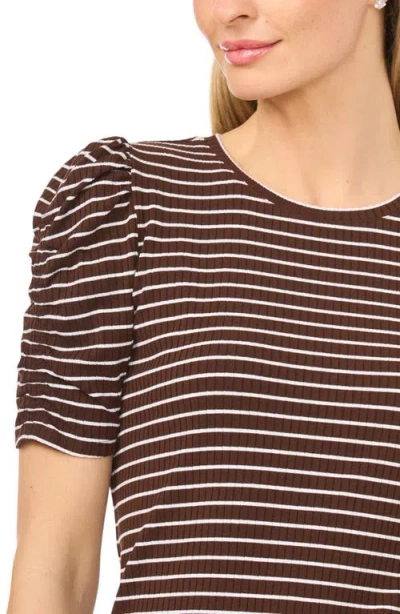 Halogenr Halogen(r) Puff Sleeve Stripe Tee In Brown