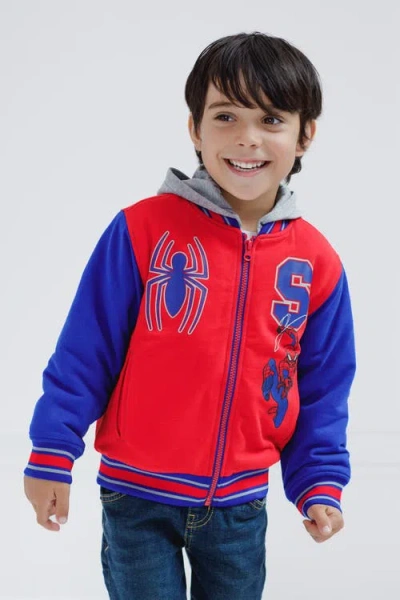 Marvel Spider-man Varsity Hooded Bomber Jacket In Red