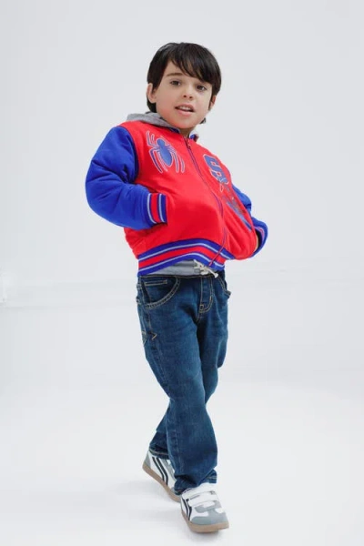 Marvel Spider-man Varsity Hooded Bomber Jacket In Red