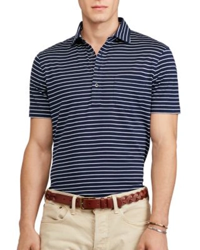 Shop Polo Ralph Lauren Hampton Striped Cotton Regular Fit Polo Shirt In French Navy Multi