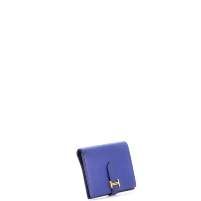 Pre-owned Hermes  Hermes Bearn Wallet Epsom Compact In Blue