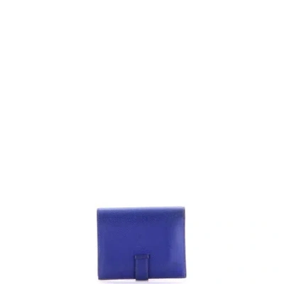Pre-owned Hermes  Hermes Bearn Wallet Epsom Compact In Blue