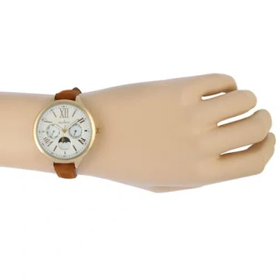 Peugeot Sun Moon Multi Function Suede Strap Watch In Brown