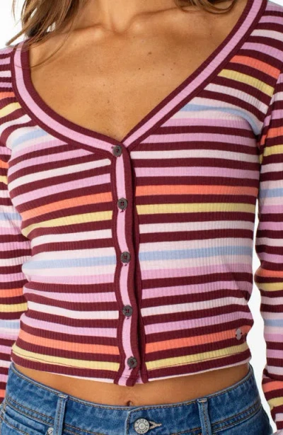 Roxy Terrace Stripe Rib Button-up Top In Multi