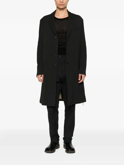 Masnada Herringbone-pattern Buttoned Coat In Black