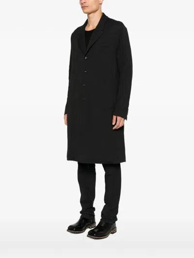 Masnada Herringbone-pattern Buttoned Coat In Black