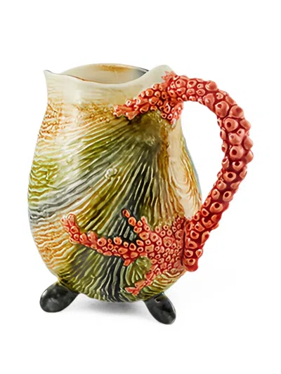 Bordallo Pinheiro Coral-handle Glazed Pitcher In Multi