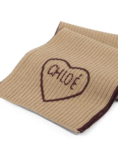 Chloé Heart-embroidered Scarf In Pattern