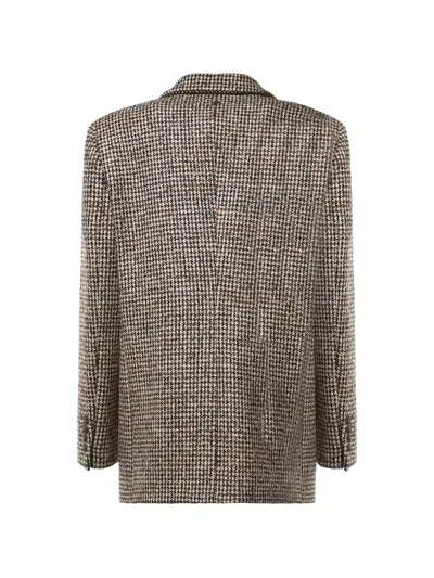 Dondup Houndstooth Double-breasted Jacket In Brown