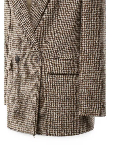 Dondup Houndstooth Double-breasted Jacket In Brown