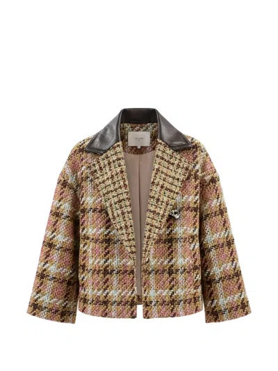 Odeeh Check-pattern Notched-lapel Jacket In Brown