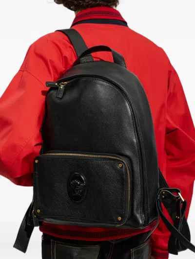 Versace Lou Leather Backpack In Black