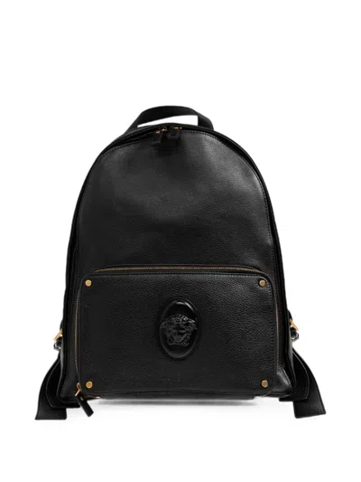 Versace Lou Leather Backpack In Black