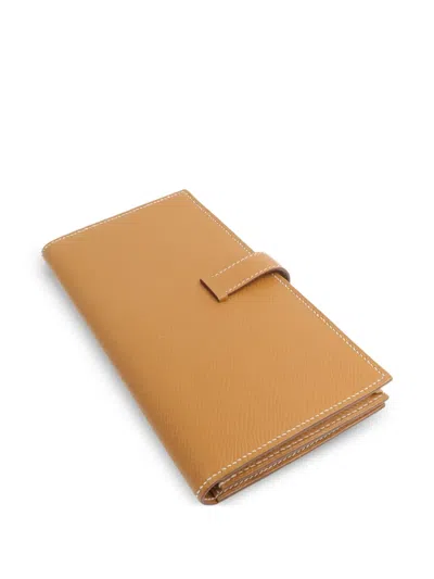 Pre-owned Hermes Bearn Leather Wallet In Neutral