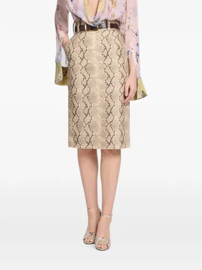 Elie Saab Python-print Belt-loops Midi Skirt In Multi