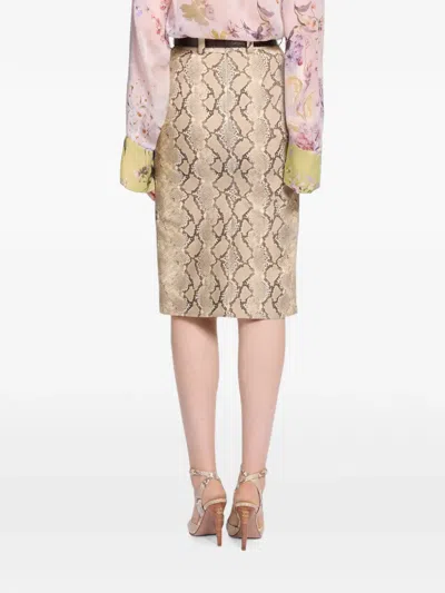 Elie Saab Python-print Belt-loops Midi Skirt In Multi