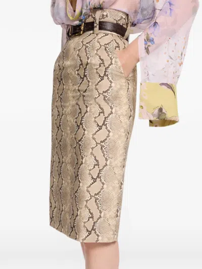 Elie Saab Python-print Belt-loops Midi Skirt In Multi