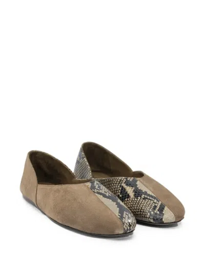 Khaite Jane Classic Suede And Python Print Ballet Flats In Brown