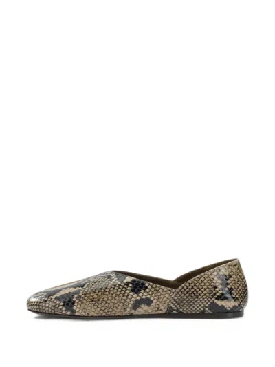 Khaite Jane Classic Suede And Python Print Ballet Flats In Brown