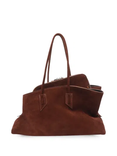 Attico Rectangular Suede Finish Double Handles Shoulder Bag In Brown
