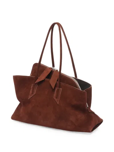 Attico Rectangular Suede Finish Double Handles Shoulder Bag In Brown