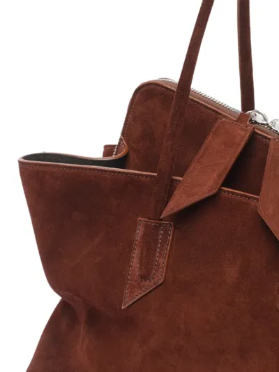 Attico Rectangular Suede Finish Double Handles Shoulder Bag In Brown