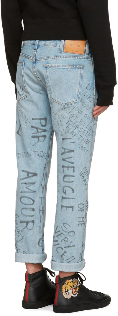 Gucci Scribbled Writing Print Punk Trouser In Blue | ModeSens