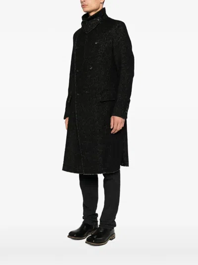 Masnada Herringbone Double-breasted Coat In Black
