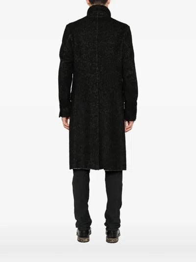 Masnada Herringbone Double-breasted Coat In Black
