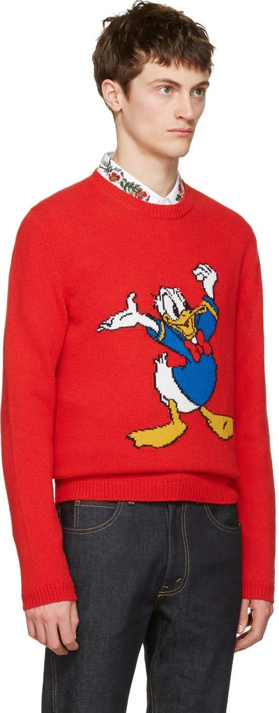 Gucci Men's Donal Duck Knit Sweater In Red
