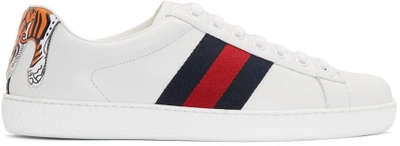 Shop Gucci White New Ace Tiger Sneakers