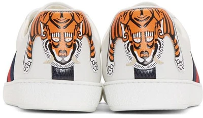 Shop Gucci White New Ace Tiger Sneakers