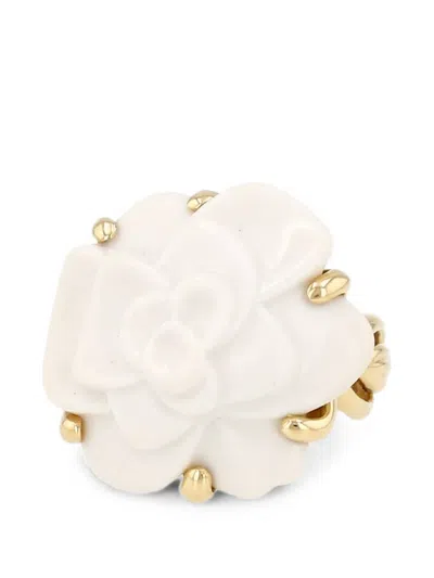 Pre-owned Chanel 2000s Camelia Agate Ring In Gold
