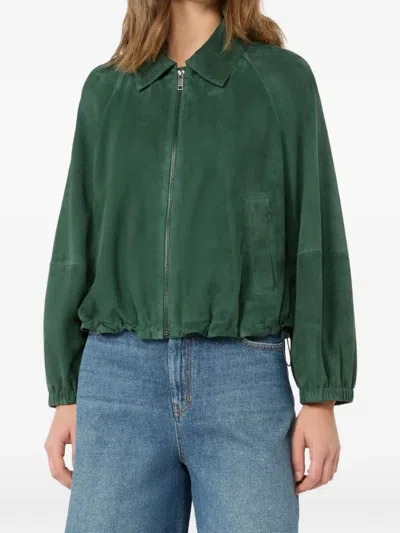 Weekend Max Mara Collared Coat Elastic Cuffs Side Pockets In Green