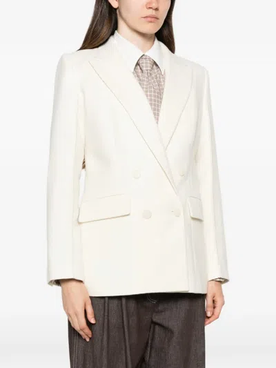 Maje Double-breasted Peak-lapel Blazer In White