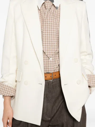 Maje Double-breasted Peak-lapel Blazer In White